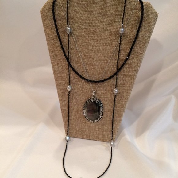 HUGE NEW Gray MOP Rhodium Enhancer Pendant - Picture 12 of 13